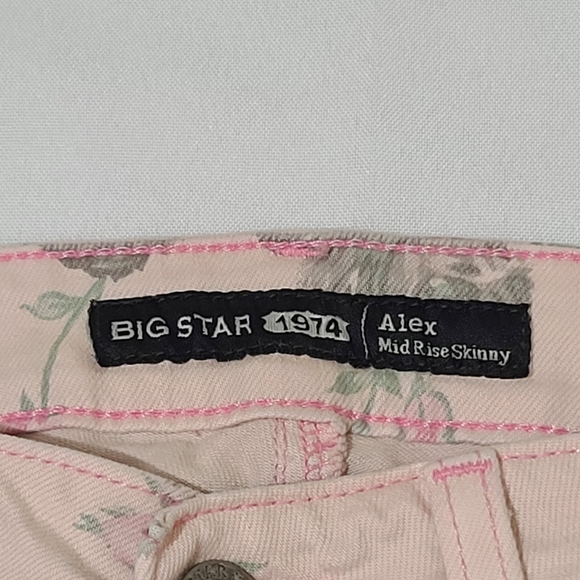 Big Star 1974 Alex Mid Rise Skinny Light Pink Floral Jeans Size 26 - Picture 6 of 12